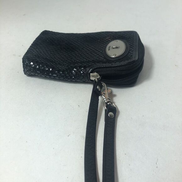 Fossil Credit Card Holder Wristlet Bag Black Snake Print 5"x3.5" C2 - Picture 9 of 11